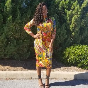 Boutique Abstract Pattern Midi Dress